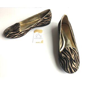 Dee Keller Black & Cream Zebra Print Flats W/ Gold Trim, Size 10 (US) 40 (IT)